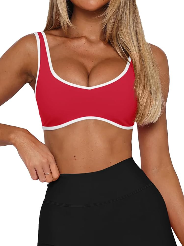 LASLULU Sexy Sports Bras for Women V Neck Sleeveless Padded Bra Workout Yoga Crop Top | Amazon (US)