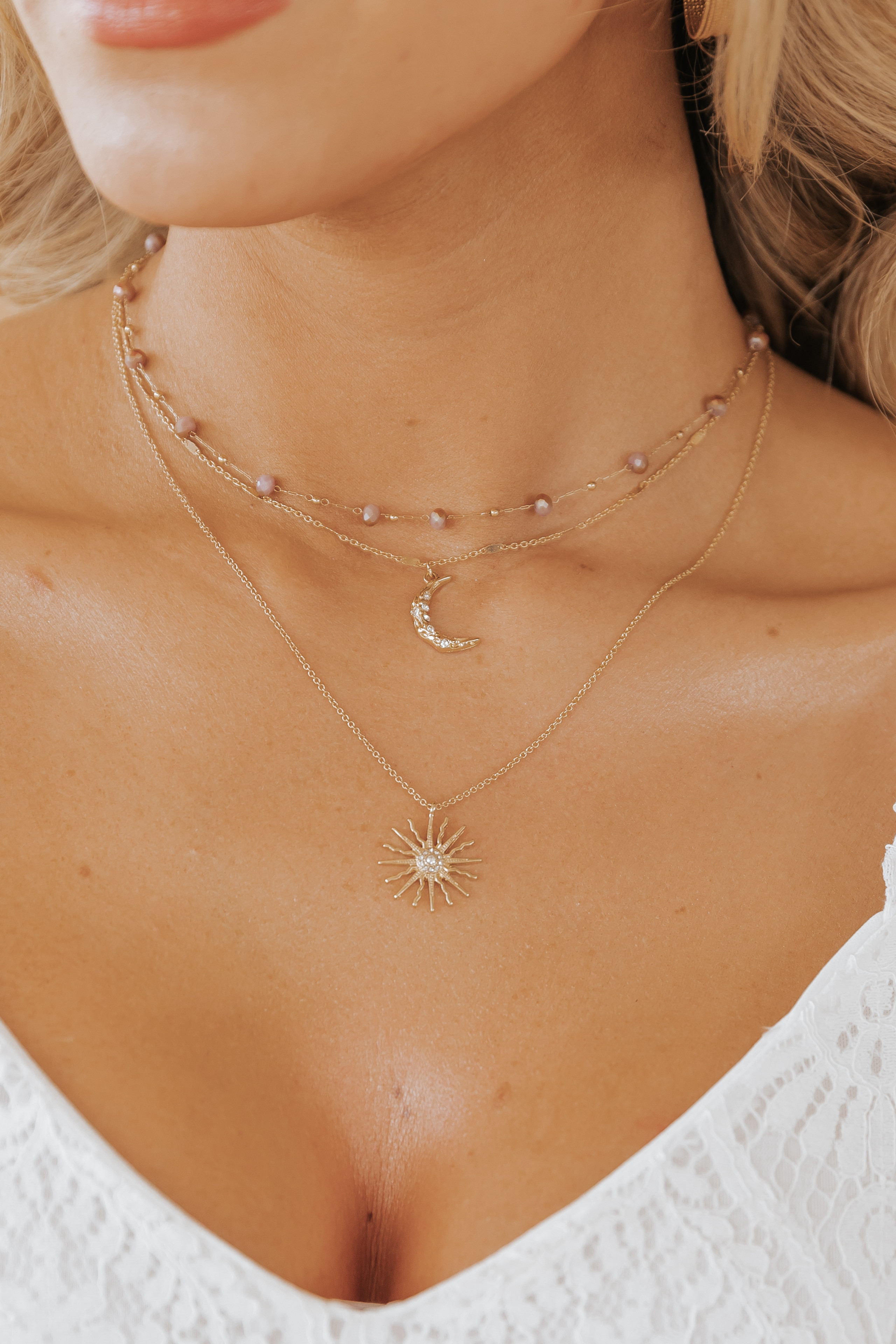 Layered Chain Sun & Moon Pendant Necklace | Magnolia Boutique