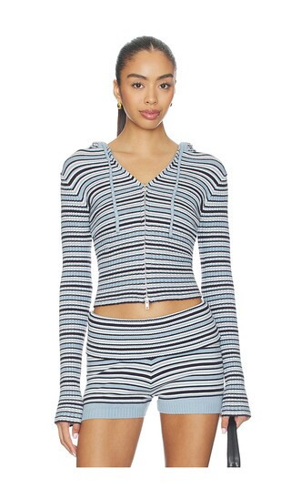 Frankies Bikinis Heritage Cloud Knit Hoodie in Baby Blue. - size S | Revolve Clothing (Global)