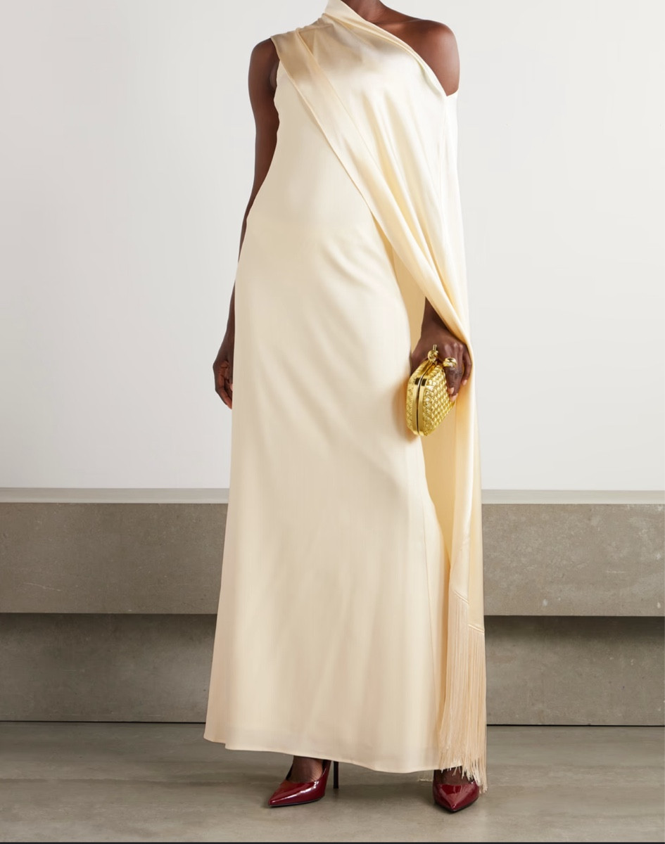 TALLER MARMO
Berenson draped one-shoulder fringed crepe gown

Rehearsal dress

#LTKWedding