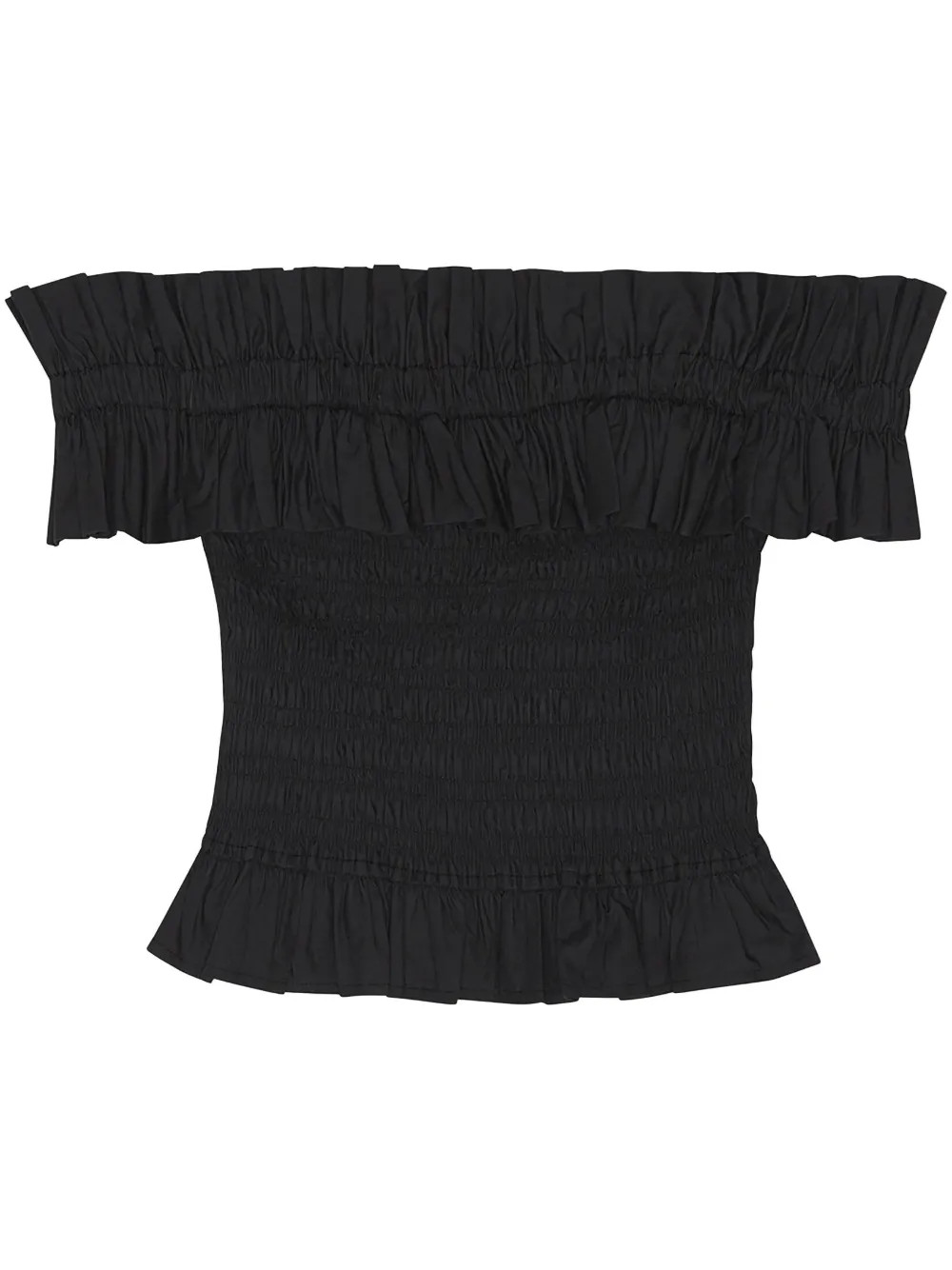 GANNI off-shoulder Ruffled Top | Black | FARFETCH AU | Farfetch Global