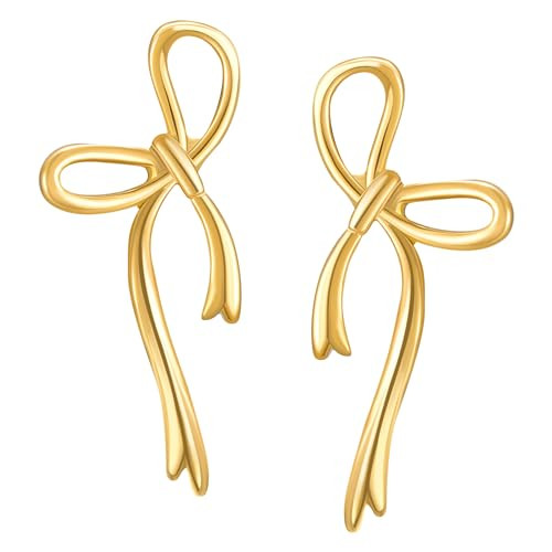 SWEETV Gold Bow Earrings for Women, 925 Sterling Silver Post Ribbon Knot Earrings Drops, Daily Jewelry Accessory Valentines Day Gifts | Amazon (US)
