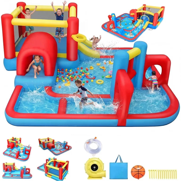Adnoom 7 in1 Inflatable Water Slide Park for Kids 3~8 Years, Indoor/Outdoor Obstacle Course Bounc... | Walmart (US)