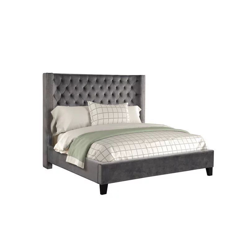 Galaxy Home Allen Contemporary Design Tufted Upholstered Velvet Queen Bed in Gray | Walmart (US)