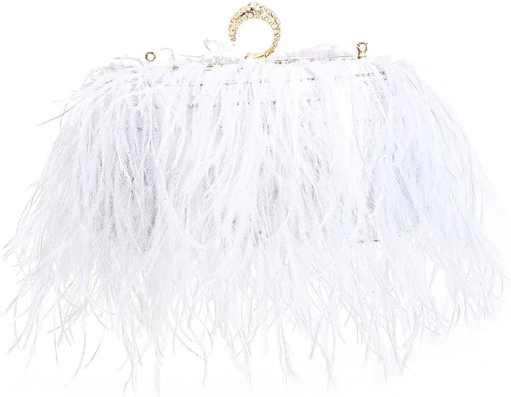 Women Real Natural Ostrich Feather Evening Bags Purses Clutch Vintage Banquet Handbag | Amazon (US)