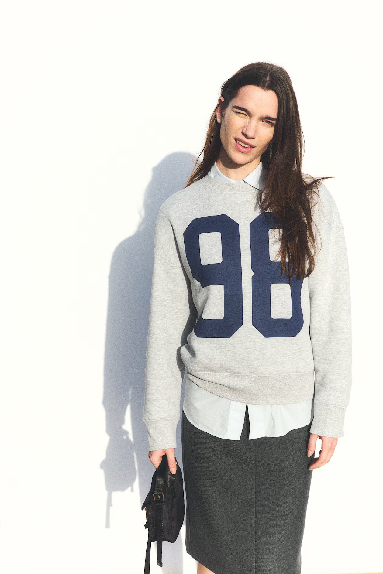 Oversized Sweatshirt with Motif - Light gray melange/98 - Ladies | H&M US | H&M (US + CA)