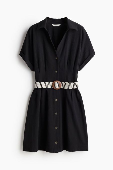 Black shirt dress with patterned belt 

#LTKfindsunder50 #LTKSeasonal #LTKstyletip