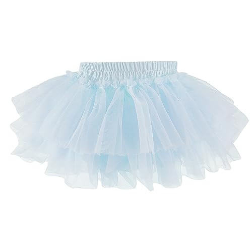 Baby Girls Soft Fluffy Tutu Skirt with Diaper Cover, Tulle Dress Skirt 3 Layers Soft for Newborn,Toddler Blue | Amazon (US)