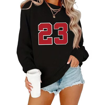 Plus Size Sweatshirts Tops with Crew Neck Long Sleeve Nummer 23 Graphic Print Pullover Sweat Shirts Slogan Plus Size Sweatshirts,Black - 3XL | Target