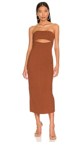 Britta Midi Dress in Brown | Revolve Clothing (Global)