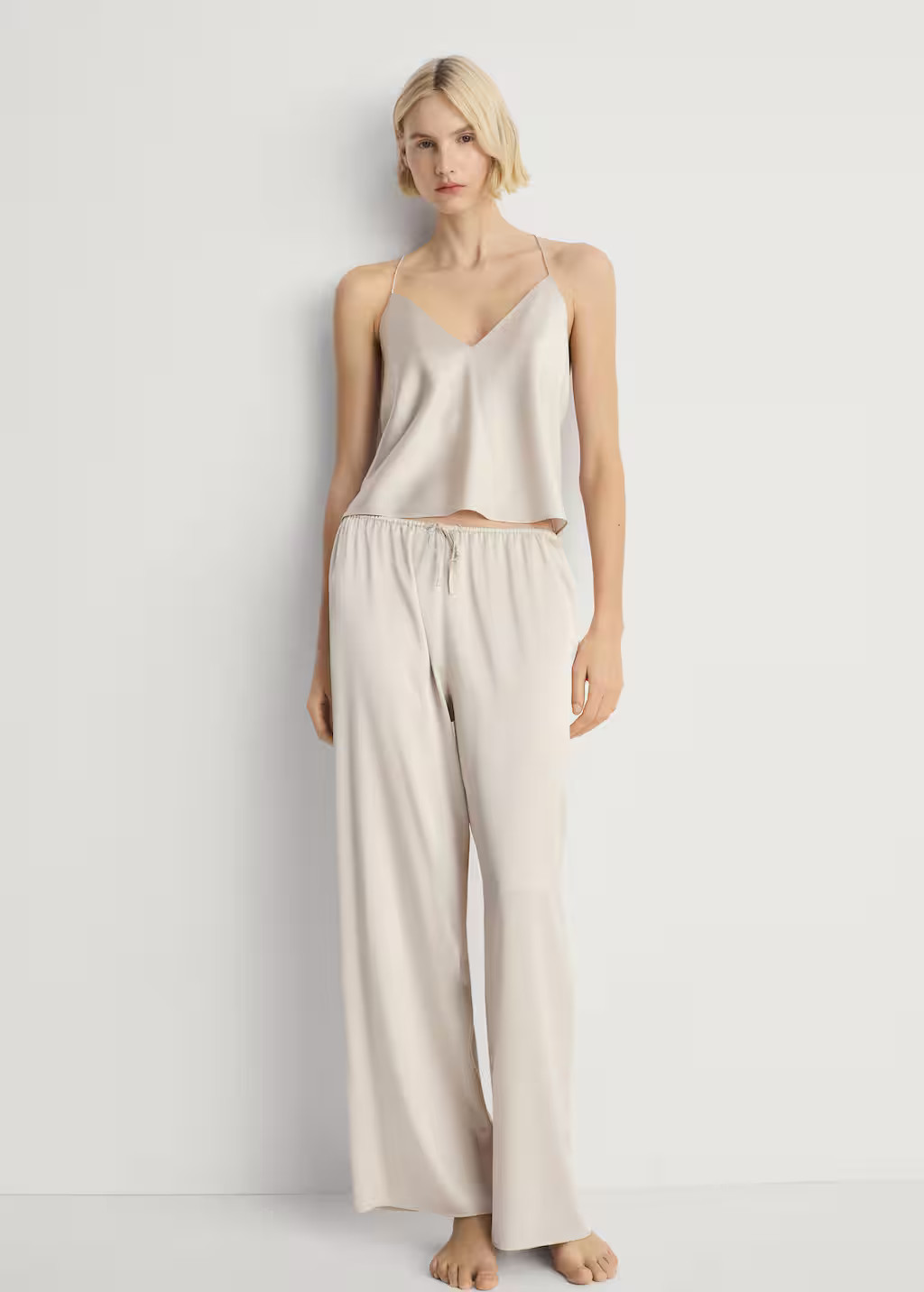 Silk pajama pants light/pastel grey - Women - M - MANGO | Mango (US/MX/AU)