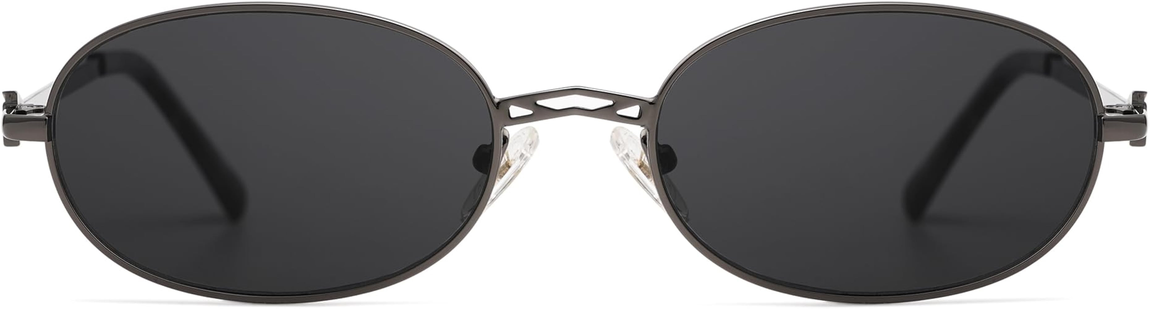 Retro Small Oval Sunglasses for Women Men Rectangle Metal Sun Glasses Classic Sunnies AP3662 | Amazon (US)