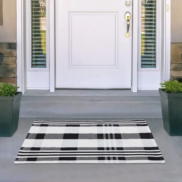Entryway Welcome Mat Gingham Plaid Doormat 23.6 x 35.4 Inch Indoor Outdoor Doormat Woven Cotton T... | Walmart (US)