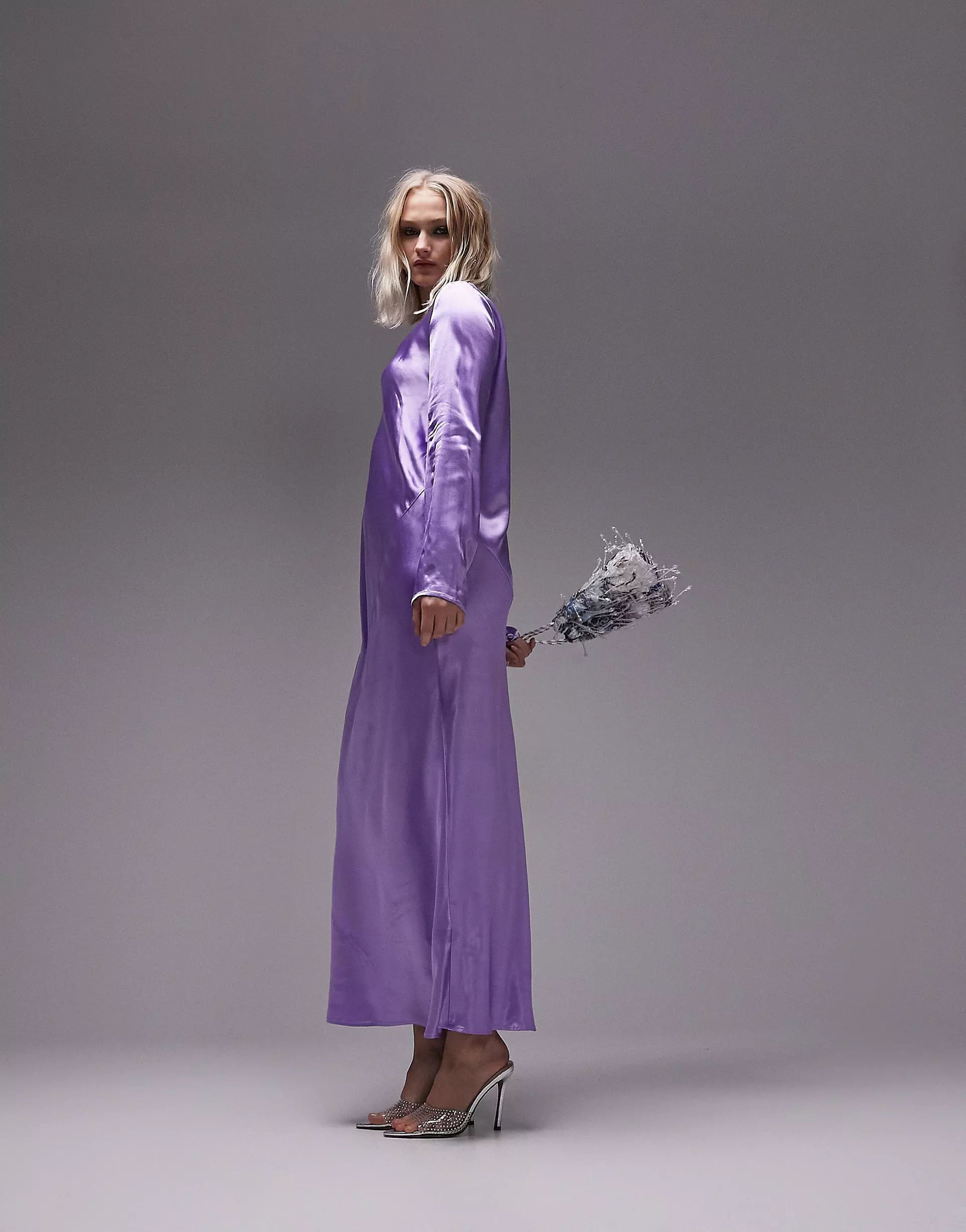 Topshop seamed long sleeve midi dress in lilac | ASOS (Global)