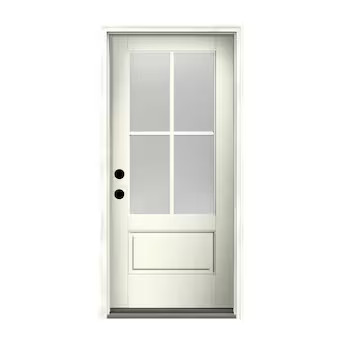 Therma-Tru Entry Door 36-in x 80-in x 6-9/16-in Fiberglass 3/4 lite Right-hand inswing White Painted Prehung Single door Front Door with Brickmould Insulating core Simulated divided light | Lowe's