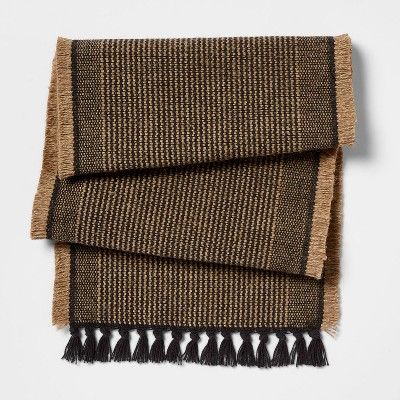 72&#34; x 14&#34; Jute Striped Table Runner Black - Threshold&#8482; | Target