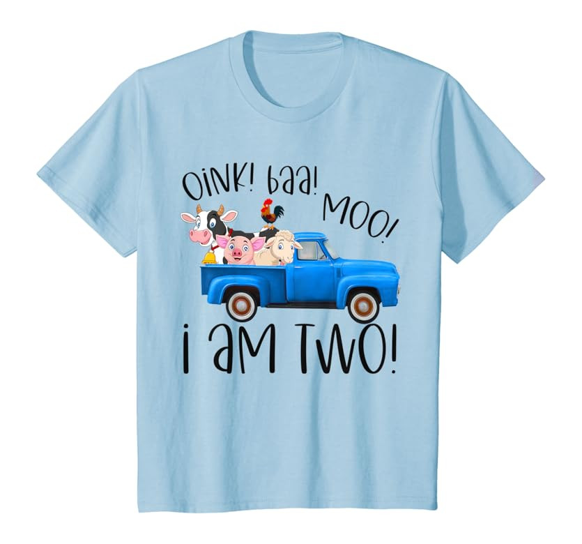 Kids Oink Baa Moo I Am Two Farm Animals Blue Truck Birthday Boy T-Shirt | Amazon (US)