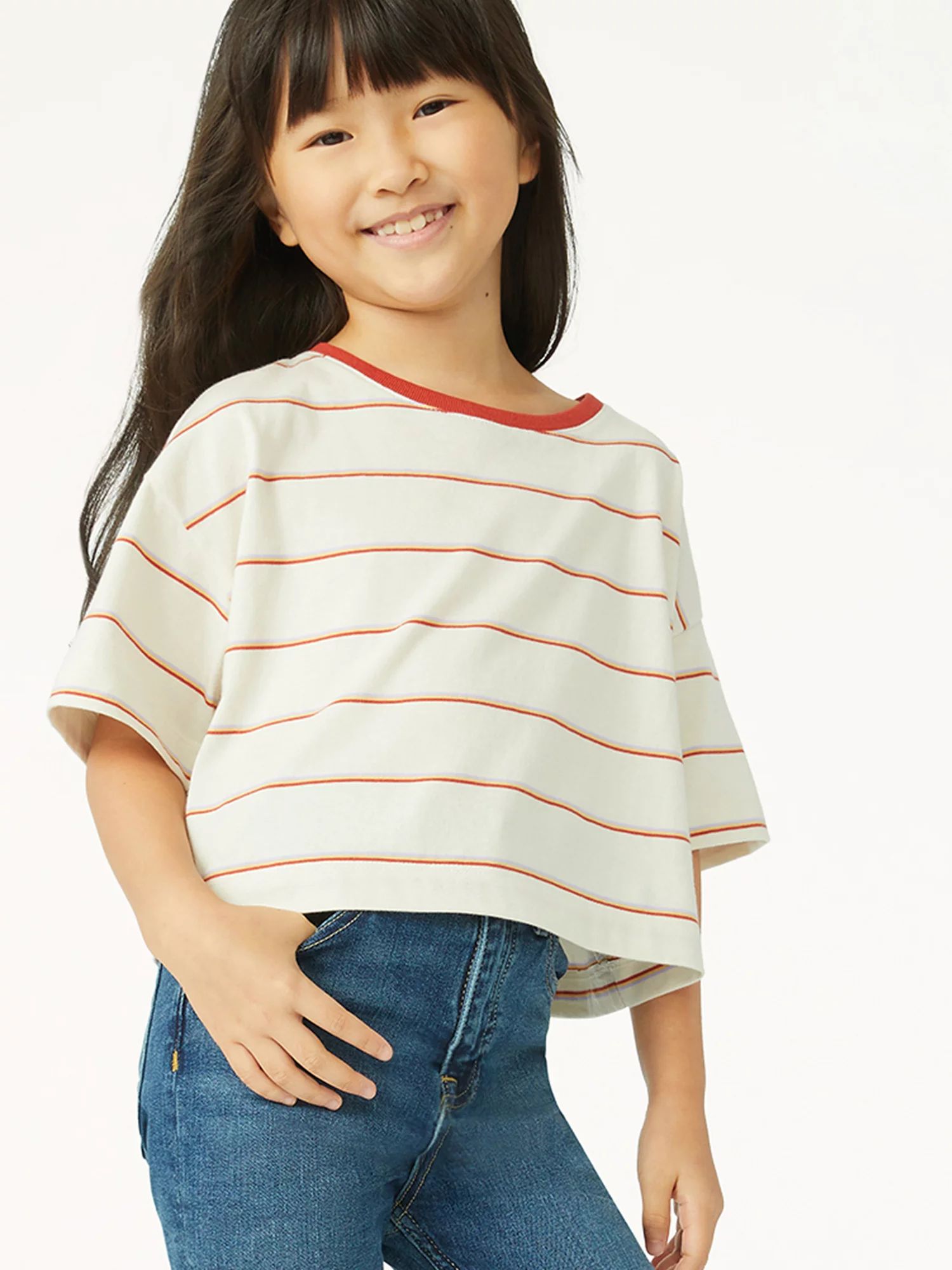 Free Assembly Girls Short Sleeve Cropped T-Shirt, Sizes 4-18 | Walmart (US)