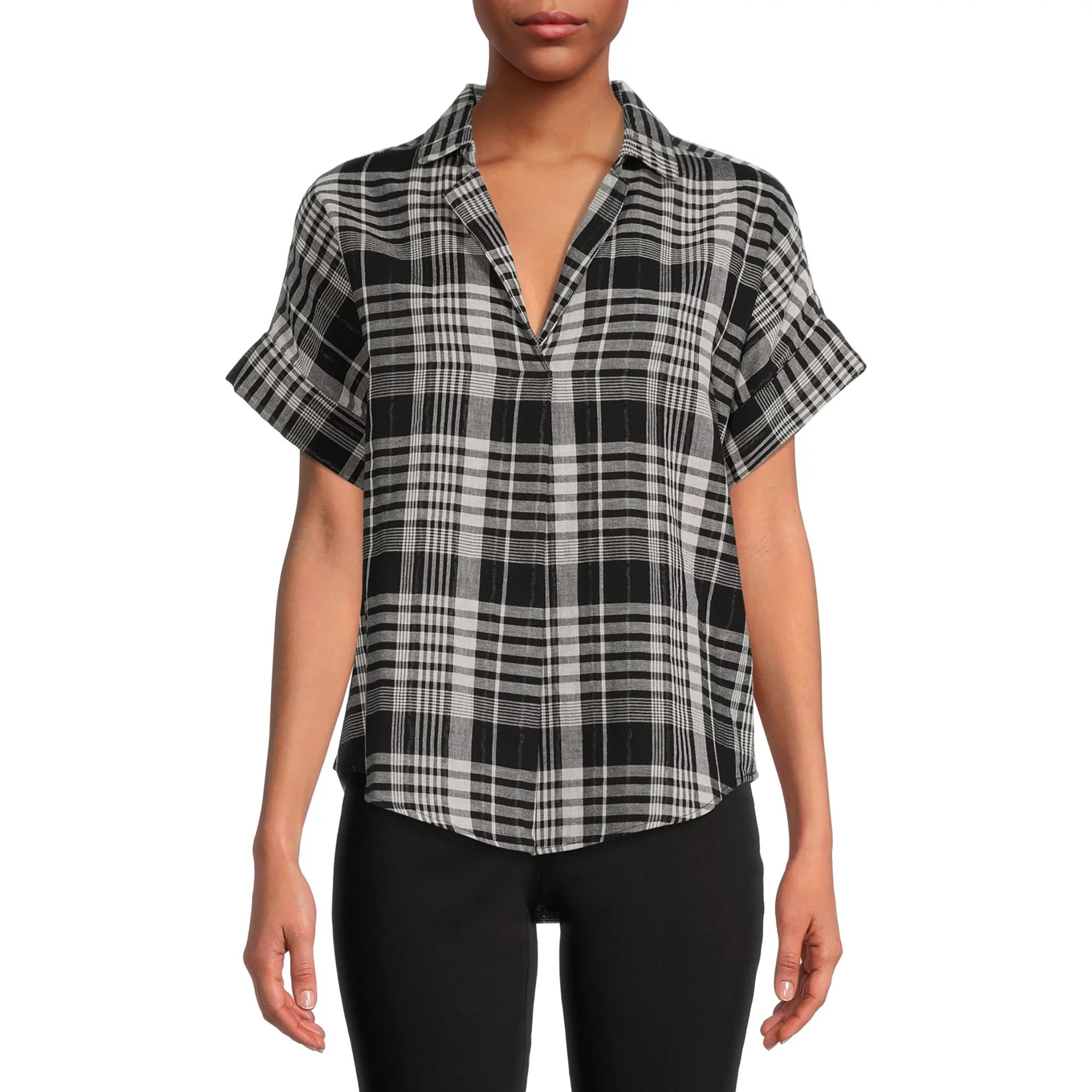 Time and Tru Women's Roll Sleeve Popover | Walmart (US)