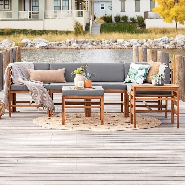 7-Piece Outdoor Acacia Modular Sectional - Brown / Grey | Bed Bath & Beyond