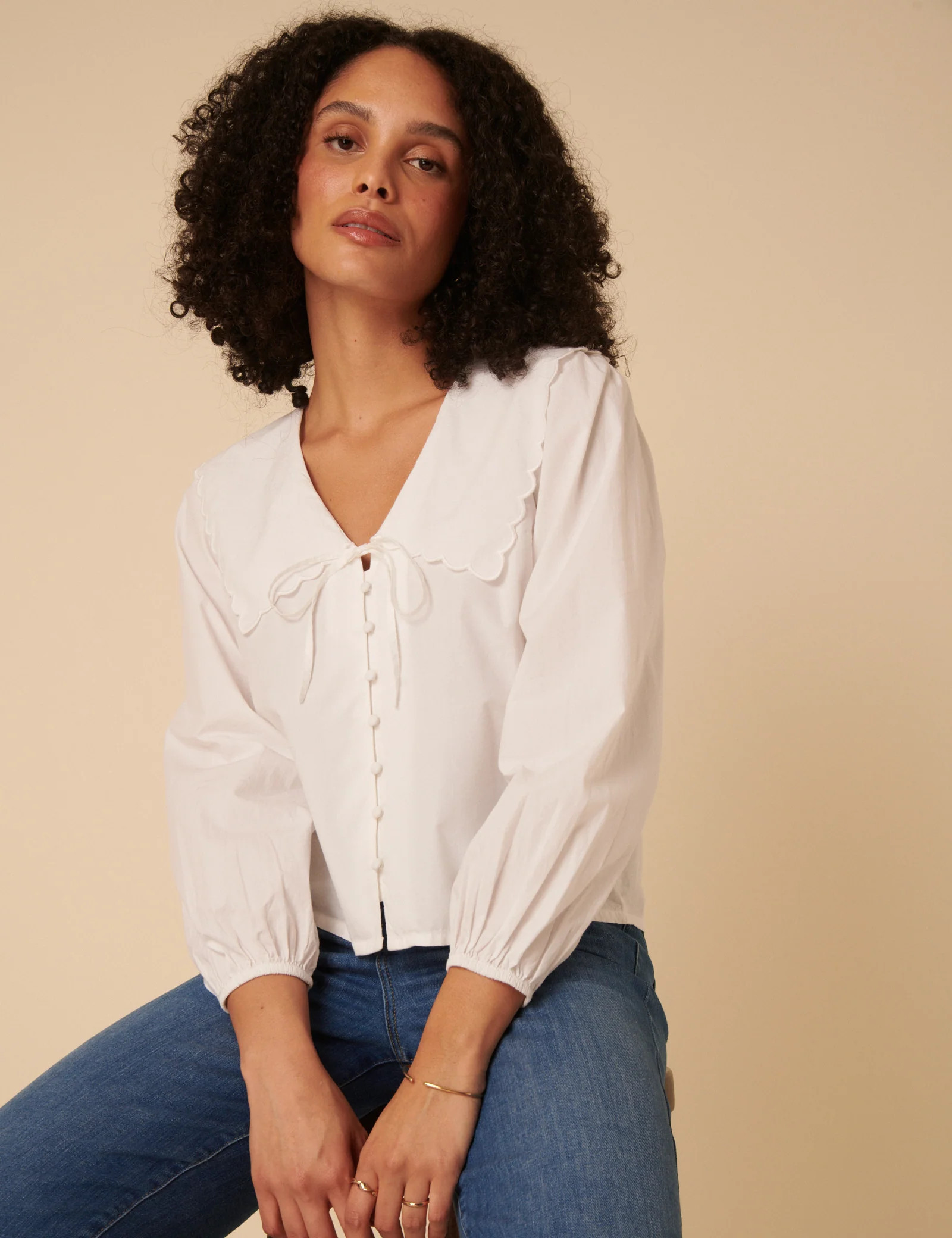White Long Sleeve Birdie Blouse | Nobody's Child