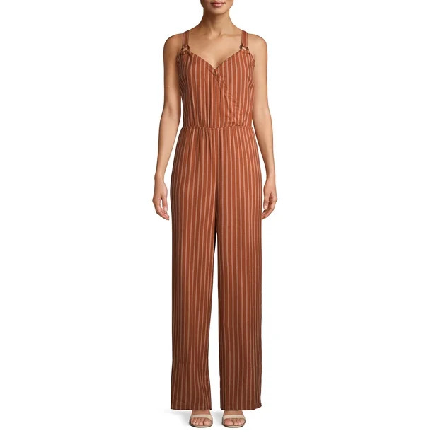 Urban Rebel Juniors' Tortoise Ring Surplice Smocked Back Full-Length Jumpsuit | Walmart (US)