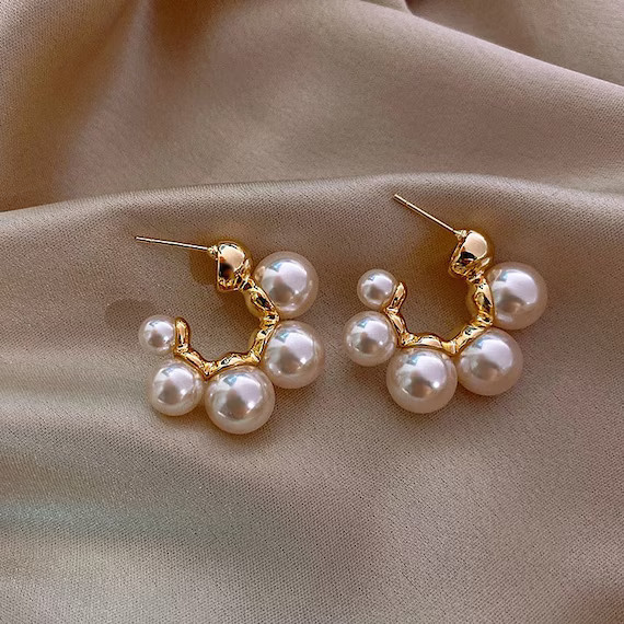 Pearl Hoop Earrings, Pearl Hoops, White Pearl Earrings, Wedding Jewelry, Gold Hoop Earrings | Etsy (US)