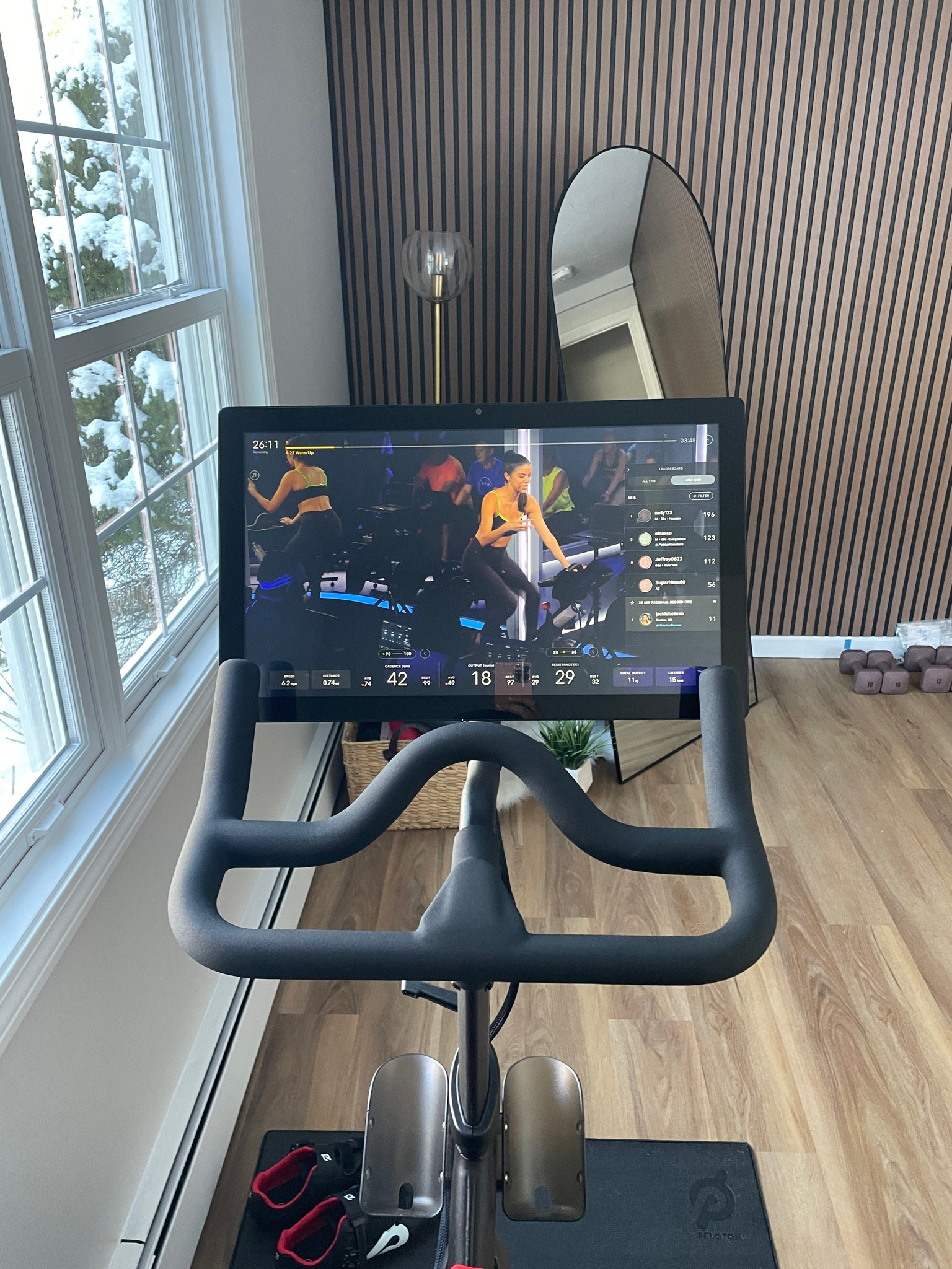 Snowy Sundays call for Peloton rides! Hannah is one of my favorite instructors too! Pictured in my home gym that I just designed with this wood paneling from Home Depot! 

#LTKHome #LTKFitness #LTKActive
