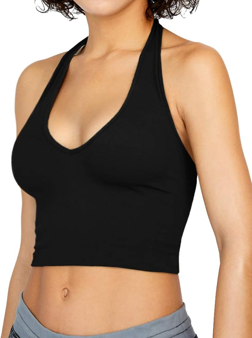 CLOZOZ Crop Tops for Women Halter Tops Going Out Tops V Neck Cropped Tank Tops for Women Sleevele... | Amazon (US)