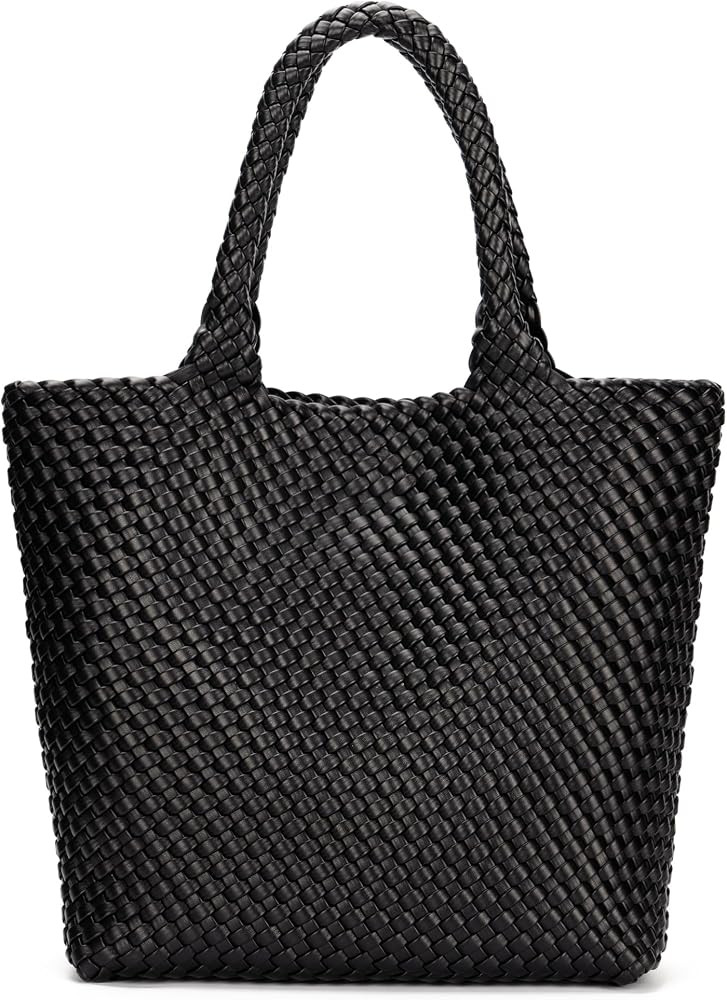 Woven Tote Bag for Women, Handwoven Vegan Leather Shoulder Bag with Clutch, Large Tote for Work, ... | Amazon (US)
