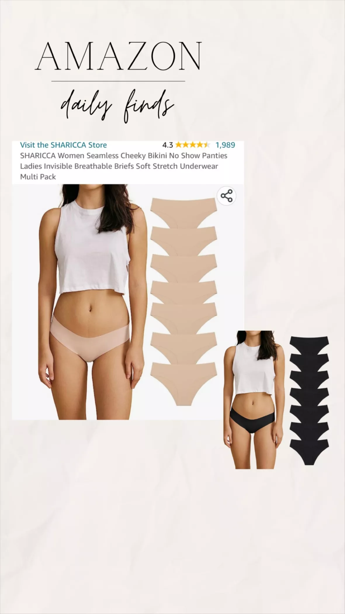 SHARICCA Seamless Cheeky Bikini Invisible Breathable Soft Stretchy