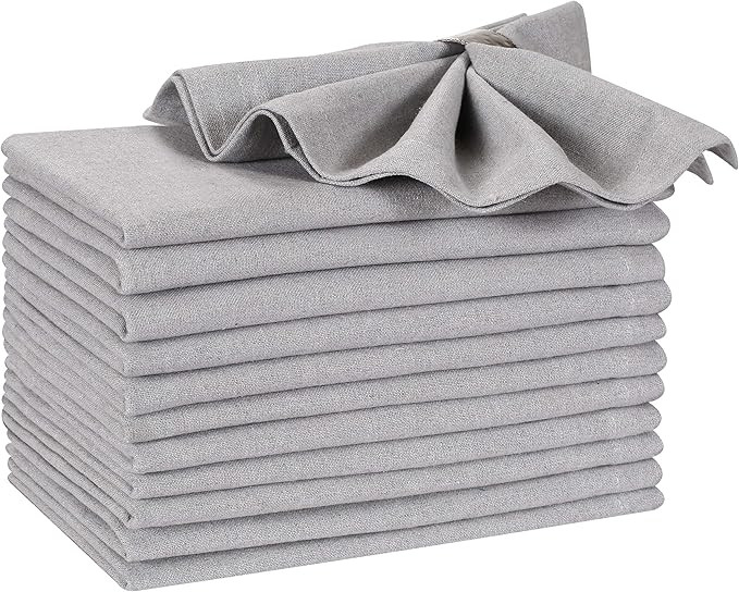 Hausattire Cloth Napkins Set of 12 (18x18 Inches) Grey - Cotton Reusable Dinner Napkins - Durable... | Amazon (US)