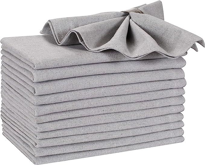 Hausattire Cloth Napkins Set of 12 (18x18 Inches) Grey - Cotton Reusable Dinner Napkins - Durable... | Amazon (US)