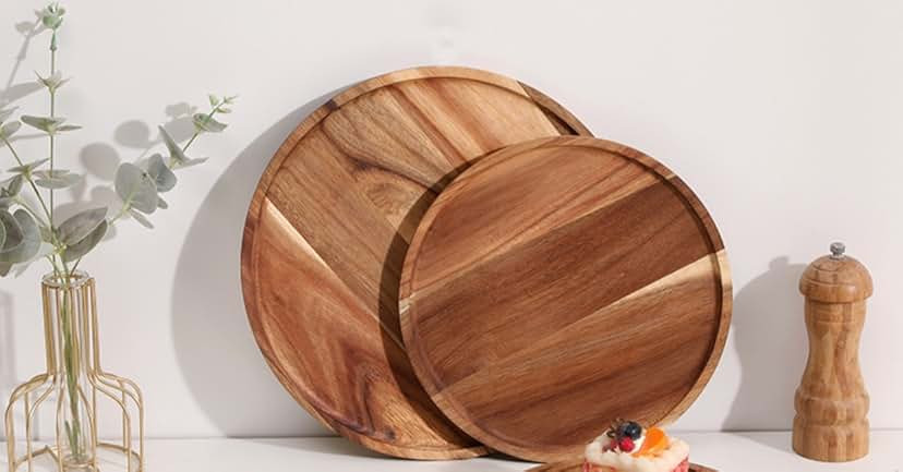 Serving Tray Wooden Decoration Round Tray Plate Log Color Wood Color Set Circular Decor Circle De... | Amazon (US)