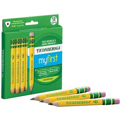 Ticonderoga® My First® Short Wooden Pencils, Large Triangle Barrel, Sharpened, #2 HB Soft, With Eraser, Yellow, 12 Count | Target