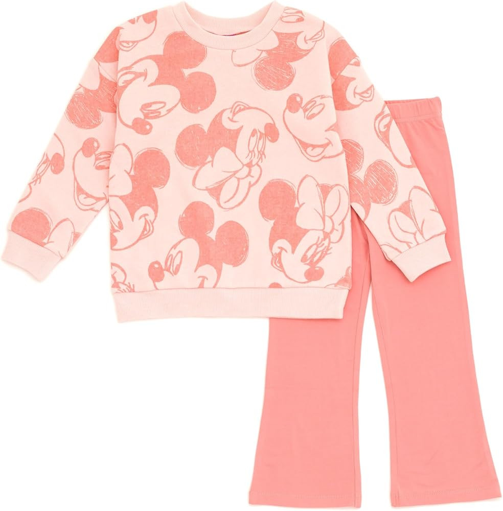 Disney Minnie Mouse Mickey Mouse Fleece Sweatshirt & Flare Leggings Outfit Set Infant to Big Kid ... | Amazon (US)