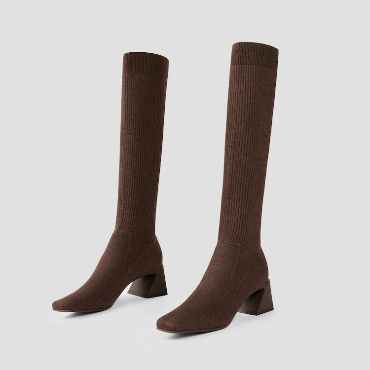 Square-Toe Block Heel Knee-High Boots | VIVAIA
