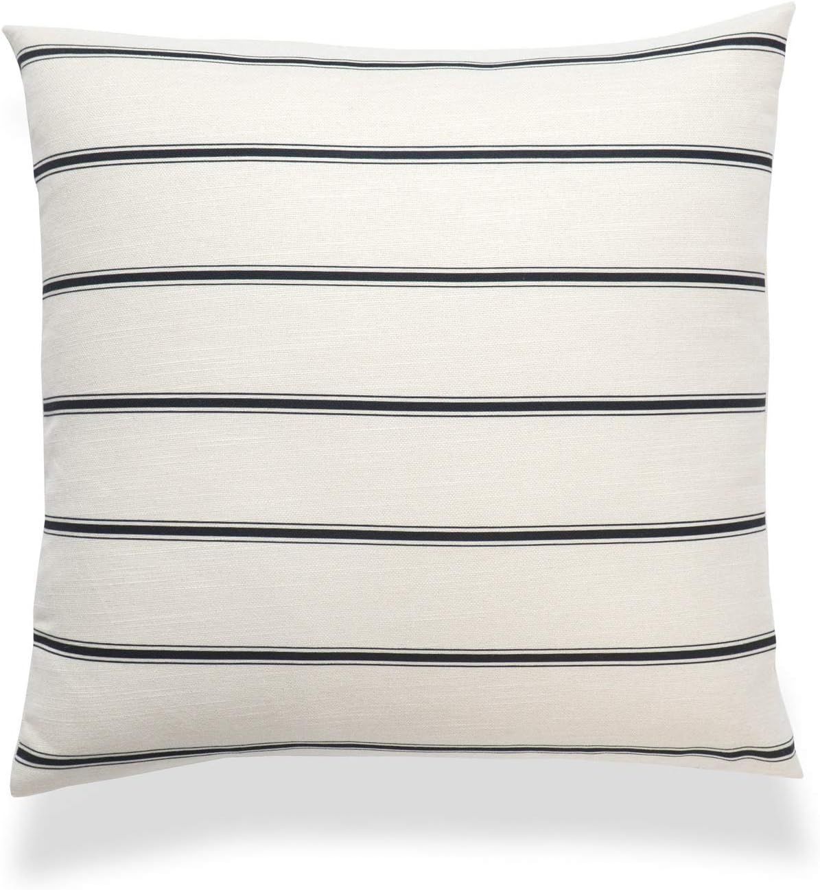 Hofdeco Mid Century Neutral Decorative Pillow Cover ONLY, Black Beige Stripes, 18"x18" | Amazon (US)