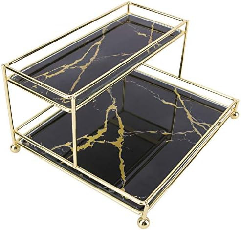 Simmer Stone Makeup Organizer Shelf, 2-Tier Cosmetic Storage Basket with Glass Tray, Wire Vanity ... | Amazon (US)