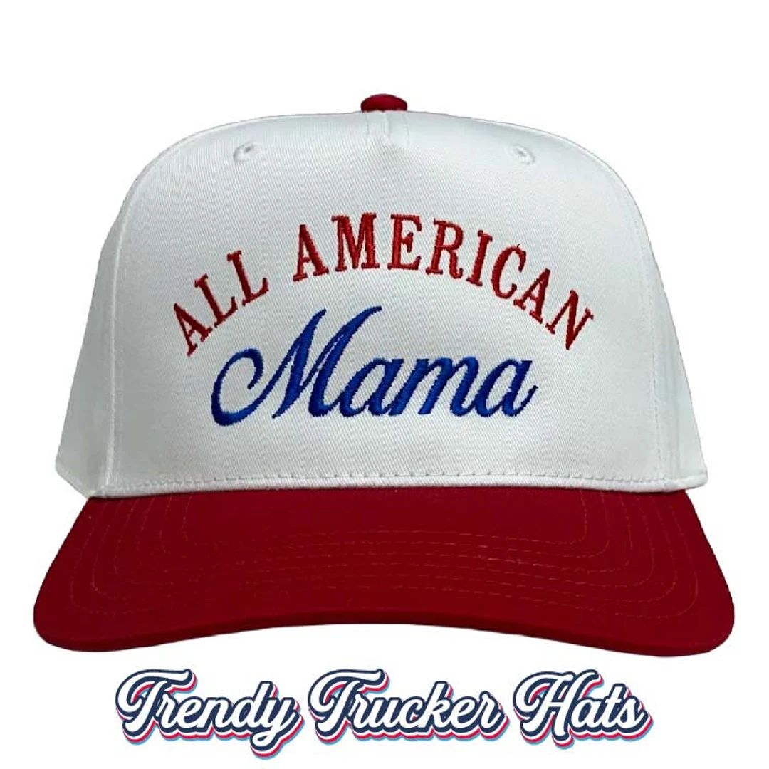 All Americanmama White/red Trucker Hat, Embroidered Hat, Trendy Trucker Hat, American Hat, 4th of... | Etsy (US)