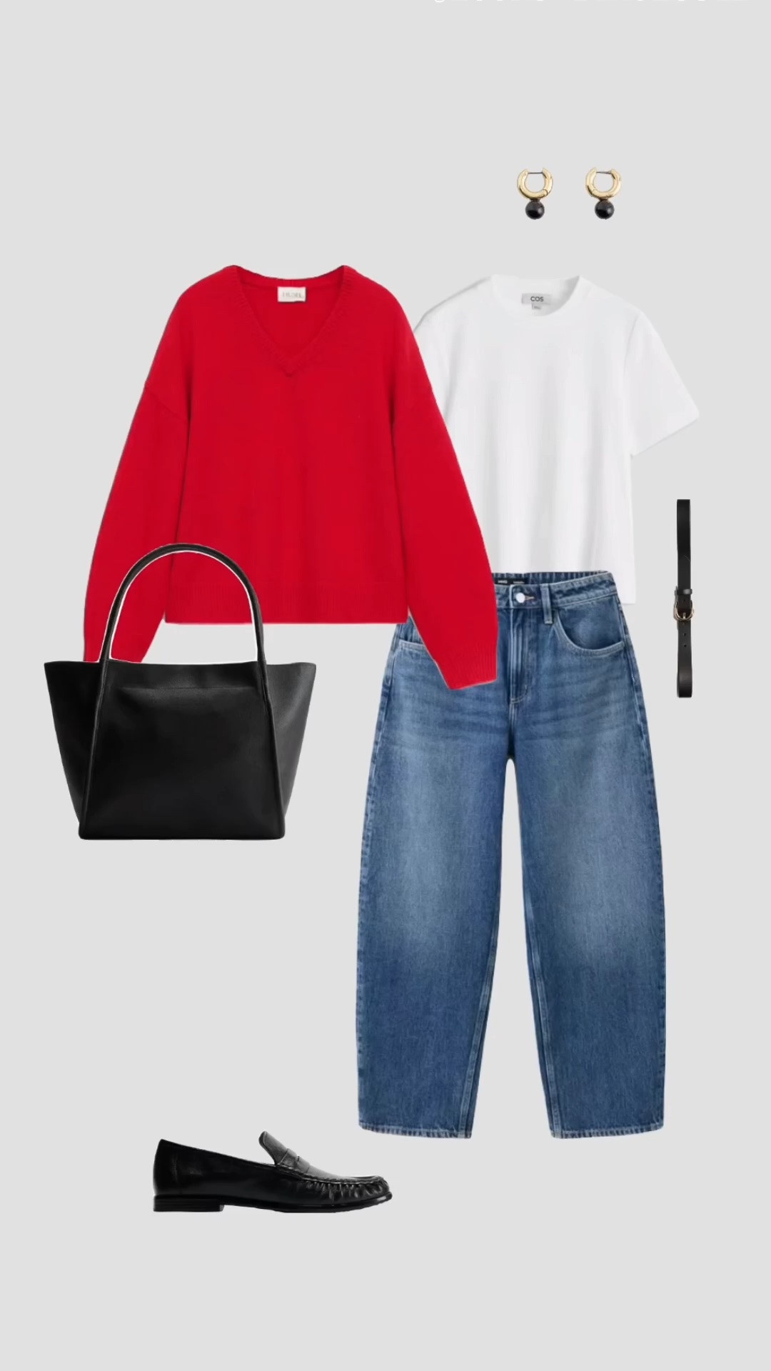Red Knitted V Neck Jumper, White T-shirt, Blue Mid Rise Balloon Jeans & Black Loafers Smart Casual Transitional Autumn Outfit ❤️

• work outfits workwear smart casual business outfits office outfit college outfits teacher outfit uni outfit university outfits womens uk 2026 outfit brunch outfit pub outfits tote shopper bag school bag •

#LTKuk #LTKautumn #LTKjeans
