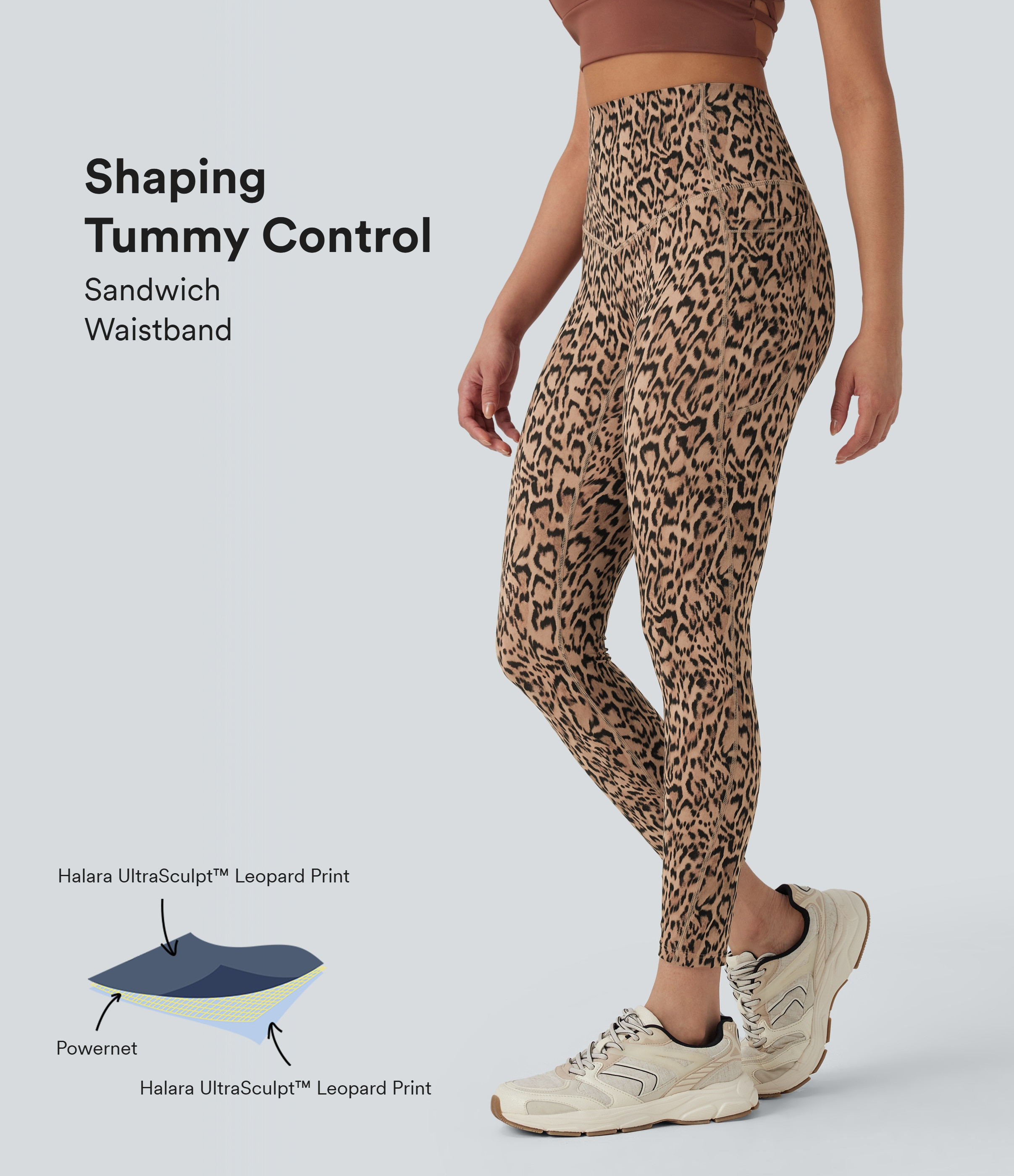 Halara Halara UltraSculpt™ Leopard Print SoCinched High Waisted Tummy Control Yoga Leggings with Pockets - Tan Leopard - S(7/8) gym leggings | HALARA