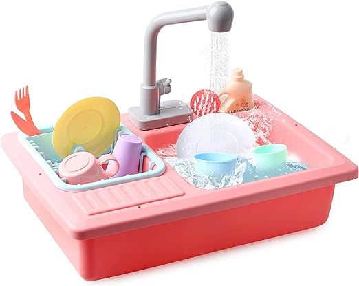 Rainbow yuango Splish Splash Sink 15.4" Simulation Kitchen Sink Toy with Running Water Pretend Pl... | Amazon (US)