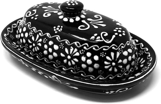 Encantada Handmade Hand-Painted Authentic Mexican Pottery, Butter Dish with Lid, Ink Collection, ... | Amazon (US)