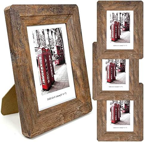 5x7 Picture Frames Set, Set of 4 Wooden Picture Frames Real Glass and Composite Wooden Rustic Rounde | Amazon (US)