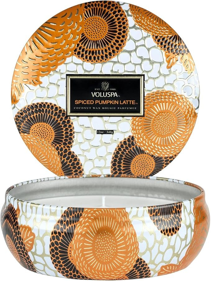 Voluspa Spiced Pumpkin Latte 3 Wick Tin Coconut Wax Candle | Clean Burning | Natural Wicks | 12 O... | Amazon (US)