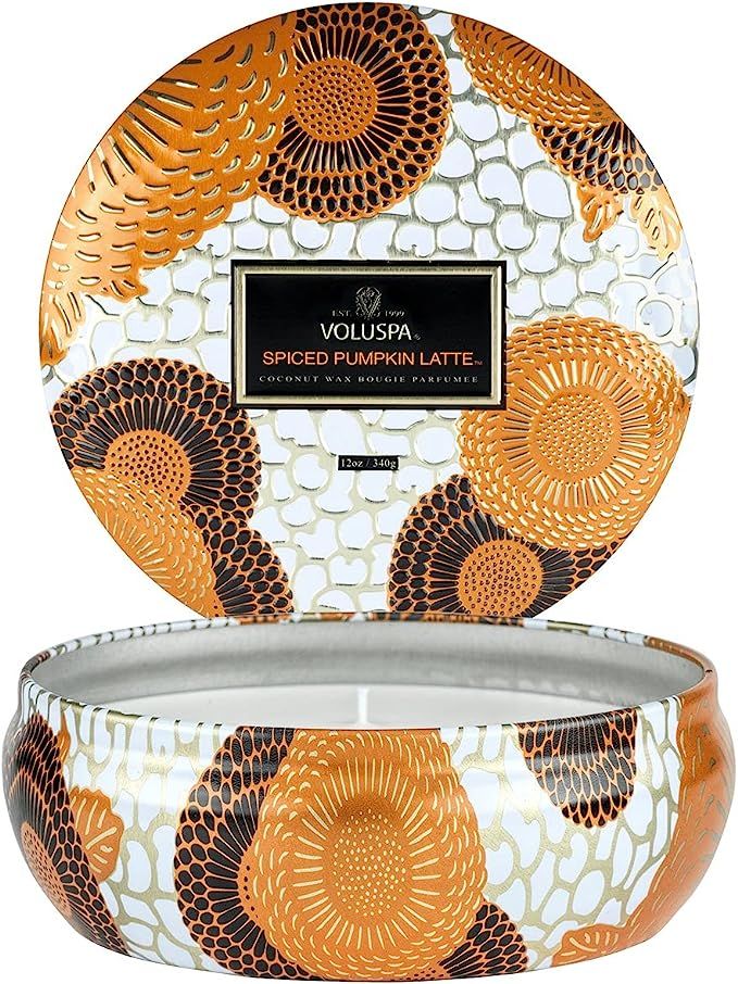 Voluspa Spiced Pumpkin Latte Candle | 3 Wick Tin | 12 Oz. | All Natural Wicks and Coconut Wax for... | Amazon (US)