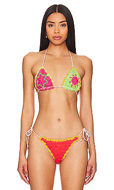 It's Now Cool The Crochet Tri Bikini Top in Aperol from Revolve.com | Revolve Clothing (Global)