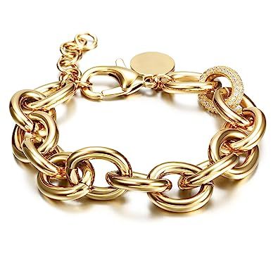 CIUNOFOR CZ Bracelet for Women Girls Wide Cuban Curb Link Bracelet Silver Rose Gold Plated 9.5 In... | Amazon (US)