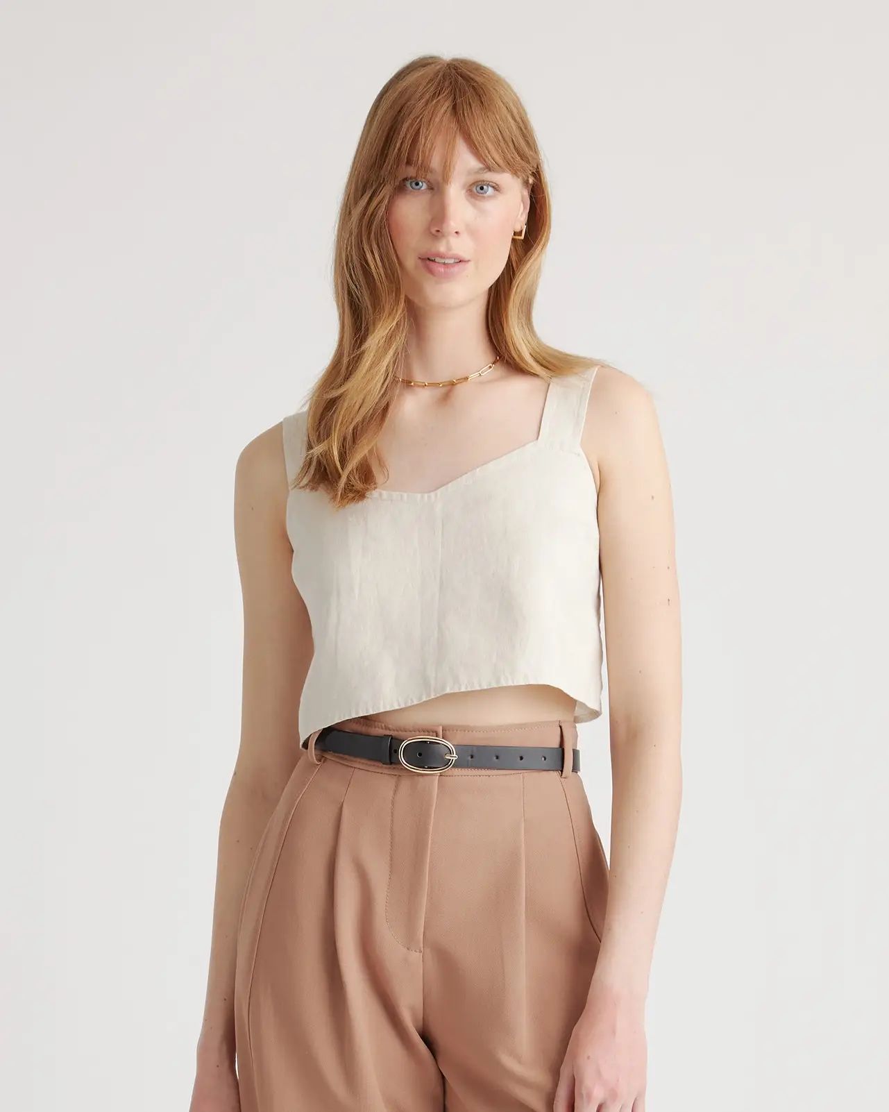 100% European Linen Boxy Cropped Tank | Quince